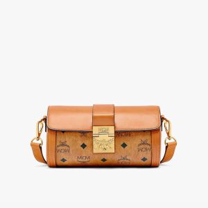 MCM Small Tracy Cylinder Bag In Visetos Brown