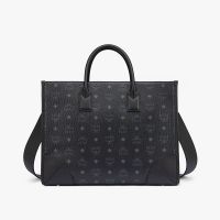 MCM Large Munchen Tote In Visetos Black